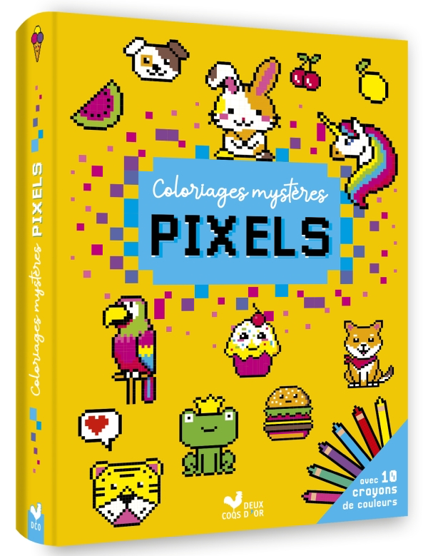 Coloriages mystères pixels avec 10 crayons de couleur