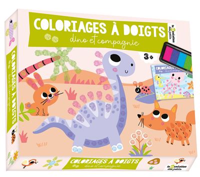 [9782017885740] Coloriages à doigts Dino et compagnie. Avec 1 cahier de 10 grandes scènes et 1 encrier à 6 couleurs